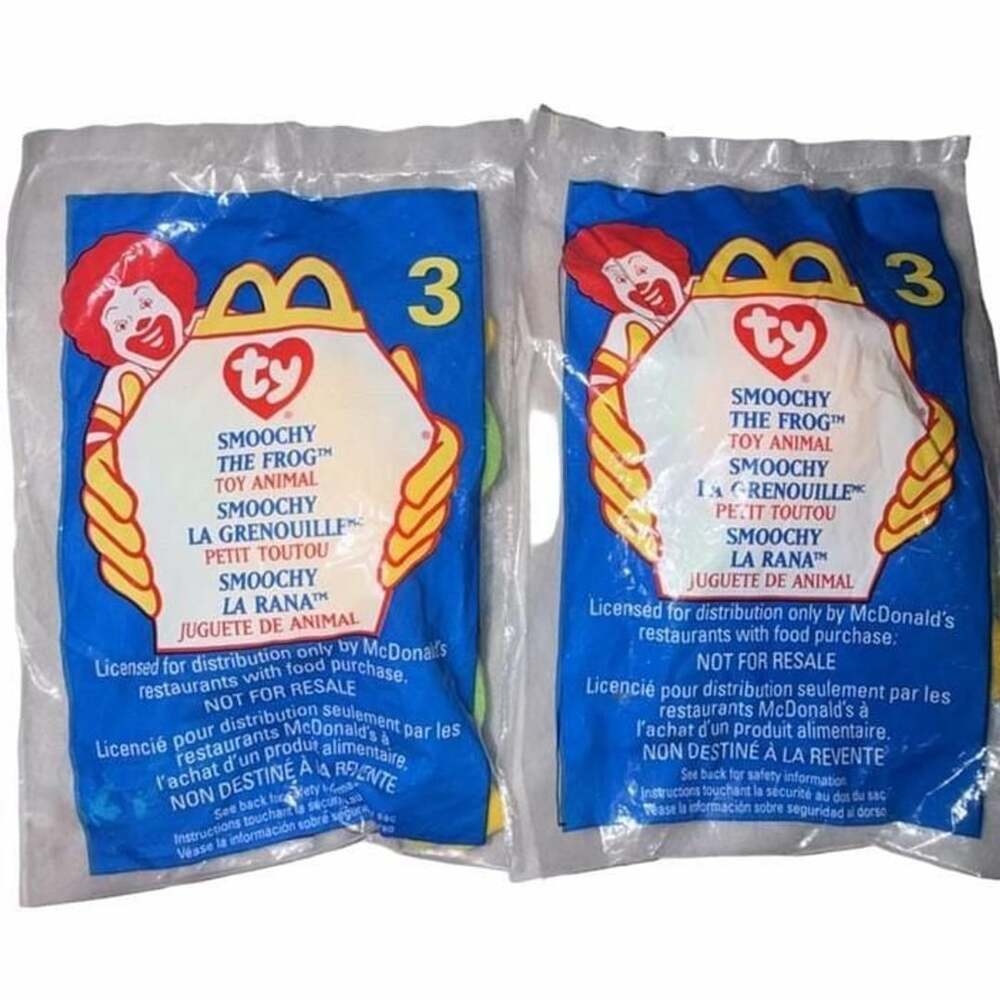Lot of 2 Vintage 1999 McDonald's Teenie Beanie Babies Smoochy The Frog Sealed